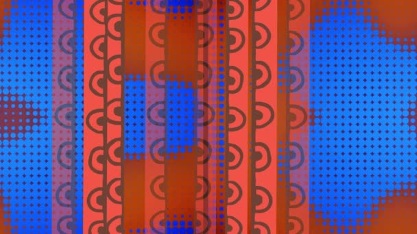 オレンジ色の背景に変化する青いピクセルのグリッド上のオレンジ色のパターンストリップのアニメーション エネルギー 移動の概念デジタルで生成されたビデオ — ストック動画