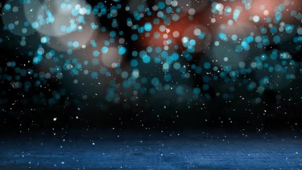Анимация Снега Падающего Пятна Света Копировальным Пространством Деревянными Досками Рождество — стоковое видео