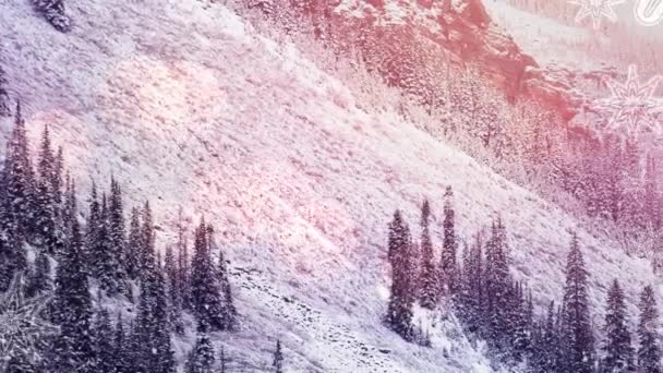 Animación Nieve Cayendo Puntos Brillantes Luz Sobre Paisaje Invernal Navidad — Vídeos de Stock