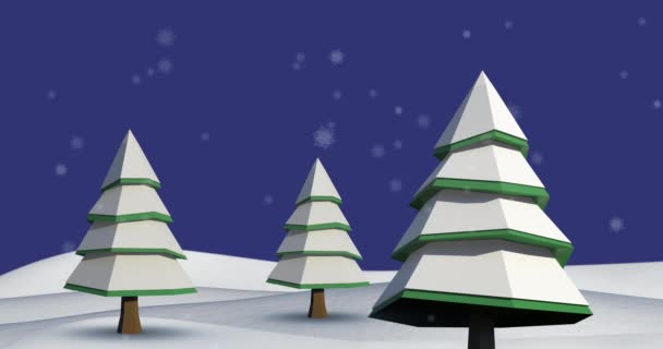 Animacja Śniegu Spadającego Nad Jodłami Zimowym Krajobrazem Boże Narodzenie Zima — Wideo stockowe