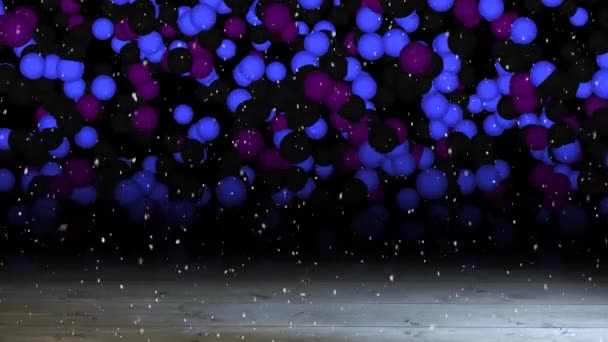 コピースペースと木の板で光のスポットに落ちる雪のアニメーション クリスマス お祝いのコンセプトをデジタルで — ストック動画