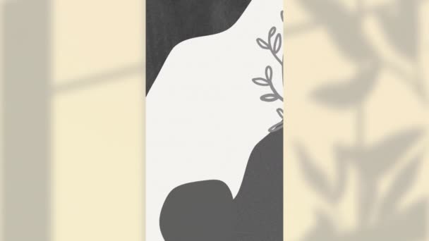 Animazione Forme Foglie Grigie Pannello Bianco Verticale Con Ombre Foglie — Video Stock