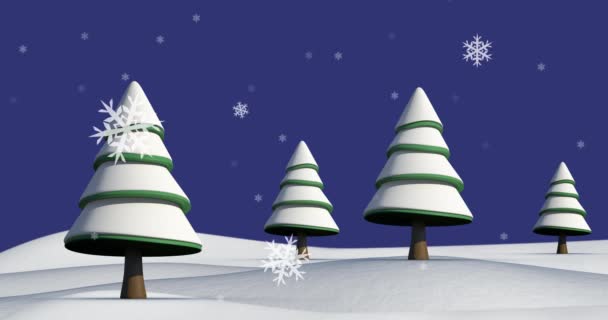 Animation Von Schnee Der Auf Tannen Und Winterlandschaften Fällt Weihnachten — Stockvideo