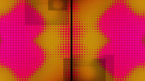 Анимация Разделенного Экрана Серыми Квадратами Розовыми Пикселями Меняющими Размер Желтом — стоковое видео