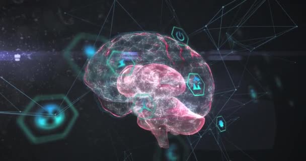 Animação Rede Ícones Ecológicos Ecológicos Sobre Cérebro Humano Conceito Redes — Vídeo de Stock