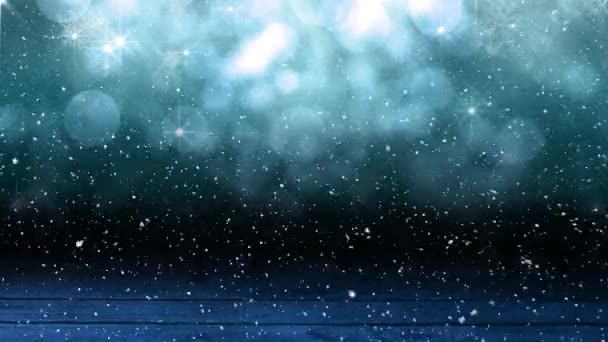 Animation Neige Tombant Sur Des Taches Bleues Lumière Des Planches — Video