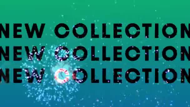 Siyah Arkaplanda Havai Fişek Gösterisi Üzerine Yeni Koleksiyon Metninin Animasyonu — Stok video
