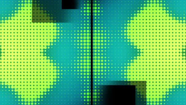 Анимирование Разделенного Экрана Серыми Квадратами Зелеными Пикселями Меняющими Размер Синем — стоковое видео