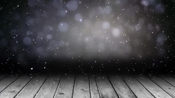 Animación Nieve Cayendo Sobre Puntos Luz Con Espacio Copia Tableros — Vídeos de Stock