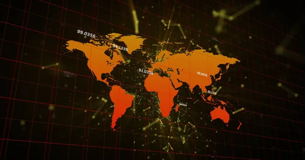 Siyah Arkaplanda Dünya Haritasıyla Dijital Arayüz Üzerinden Yüzen Bağlantı Ağının — Stok fotoğraf