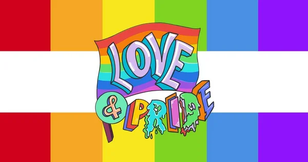 虹の縞模様の背景にフラグの虹の愛と誇りのテキスト Lgbtq誇りと平等のお祝いの概念デジタル生成されたビデオ — ストック写真