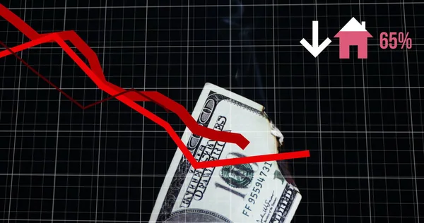 Зображення Червоних Ліній Спадає Спалену Американську Банкноту Долара Домашню Ікону — стокове фото