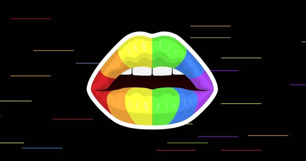 黒の背景に虹の縞模様の上に虹の口 Lgbtq誇りと平等のお祝いの概念デジタル生成されたビデオ — ストック写真