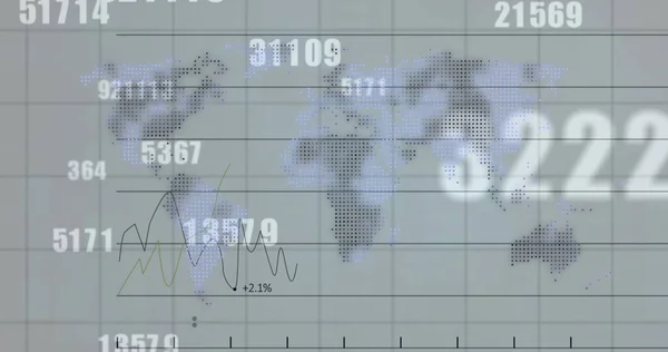 Bild Finansiell Databehandling Och Siffror Som Förändras Över Världskartan Digitalt — Stockfoto