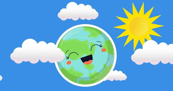 Composition Laughing Globe Blue Sky Clouds Background Global Conservation Earth — Stock Photo, Image