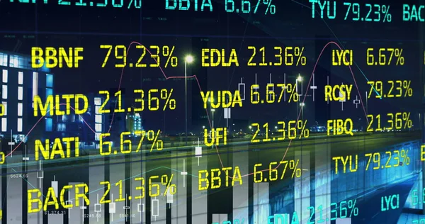 Obrázek Zpracování Finančních Údajů Statistiky Zaznamenávající Noční Pohled Ulici Pozadí — Stock fotografie