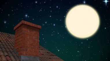 Bacalı, karlı ve dolunaylı kış yılbaşı manzarası. Noel, kış ve kutlama konsepti dijital olarak oluşturuldu.