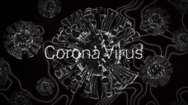 Corona virüsü metninin üzerinde covid 19 hücrenin animasyonu. küresel covid 19 salgın, ilaç ve sağlık hizmetleri konsepti dijital olarak oluşturulmuş video.