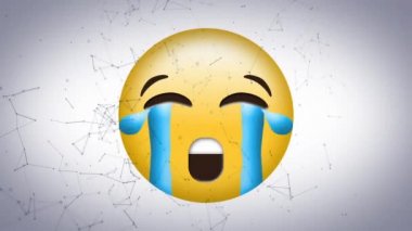 Bağlantı ağı üzerinden hüzünlü emoji simgesinin animasyonu. küresel sosyal medya ve iletişim konsepti dijital olarak oluşturulmuş video.