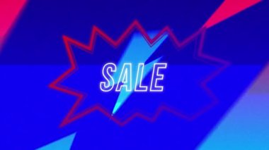 Soyut arkaplan üzerinde retro konuşma balonunda satış metninin animasyonu. Alışveriş, satış ve perakende konsepti dijital olarak oluşturulmuş video.