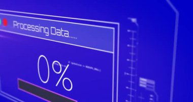 Mavi arkaplanda veri işleme animasyonu. küresel sosyal medya, bağlantılar ve dijital arayüz konsepti dijital olarak oluşturulmuş video.