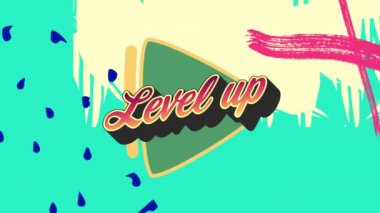 Renkli grafikler ve şekiller üzerinden metin düzeyinin canlandırılması. arkaplan, sosyal medya ve iletişim konsepti dijital olarak oluşturulmuş video.