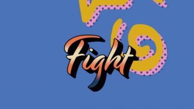 Renkli grafikler ve şekiller üzerine dövüş metninin animasyonu. arkaplan, sosyal medya ve iletişim konsepti dijital olarak oluşturulmuş video.