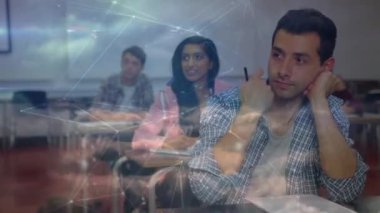 Öğrencilerin öğrenmesi üzerine bağlantı ağının animasyonu. küresel eğitim, dijital arayüz ve bağlantılar dijital olarak oluşturulmuş video konsepti.