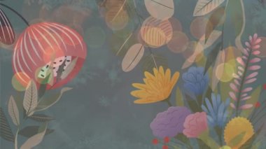 Hareket eden çiçeklerin üzerine düşen kar animasyonu. Noel, gelenek ve kutlama konsepti dijital olarak oluşturuldu.