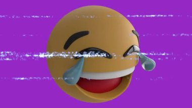 Gürültülü mutlu emoji simgesinin animasyonu. küresel sosyal medya ve iletişim konsepti dijital olarak oluşturulmuş video.