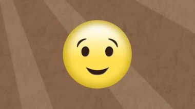 Çizgili arka planda mutlu emoji animasyonu. Sosyal medya ve iletişim konsepti dijital olarak oluşturulmuş video.