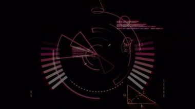 Matematiksel denklemlerin siyah arkaplanda tarama alanındaki animasyonu. küresel eğitim, bilim, dijital arayüz ve dijital olarak üretilen video konsepti.