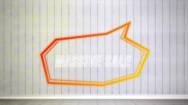 Soyut arkaplan üzerinde retro konuşma balonunda devasa satış metninin animasyonu. Alışveriş, satış ve perakende konsepti dijital olarak oluşturulmuş video.