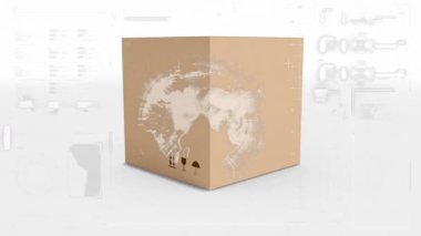 Karton kutunun üzerinde istatistik işleme animasyonu. küresel gönderim ve bağlantılar konsepti dijital olarak oluşturulmuş video.