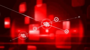 Kırmızı arkaplandaki bağlantı ağının canlandırılması. küresel iş, bağlantılar, veri işleme ve teknoloji konsepti dijital olarak oluşturulmuş video.