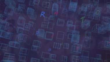 Şehir manzarası üzerinde uçan renkli harflerin animasyonu. Noel, gelenek ve kutlama konsepti dijital olarak oluşturuldu.