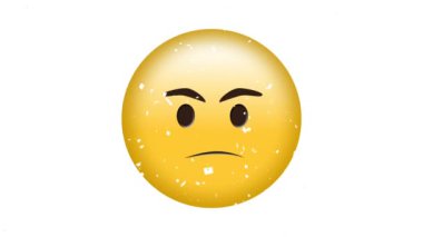 Düşen konfeti üzerine kızgın emoji ikonu animasyonu. küresel sosyal medya ve iletişim konsepti dijital olarak oluşturulmuş video.