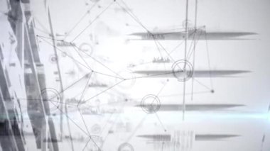 Depodaki rafların üzerinden bağlantı ağının animasyonu. küresel gönderim ve bağlantılar konsepti dijital olarak oluşturulmuş video.