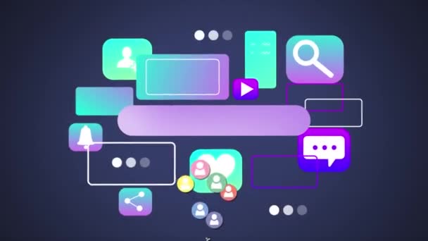 青の背景にソーシャルメディアの人々のアイコンのアニメーション グローバルソーシャルメディア接続通信技術の概念デジタルで生成されたビデオ — ストック動画