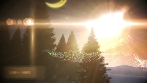 Animación Estrella Fugaz Sobre Paisaje Invernal Luna Navidad Tradición Concepto — Vídeo de stock