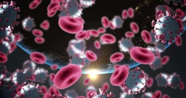 Animation Covid Red Blood Cells Floating Planet Earth Global Covid — Stock Video