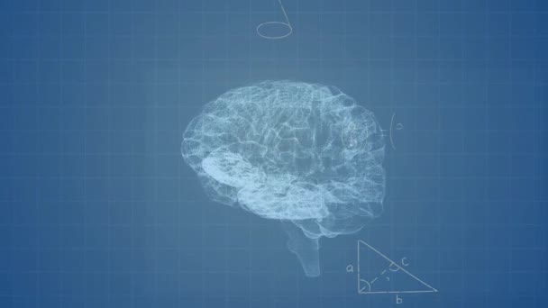 Κινούμενα Σχέδια Μαθηματικών Εξισώσεων Πάνω Ψηφιακό Μοντέλο Ανθρώπινου Εγκεφάλου Μαύρο — Αρχείο Βίντεο