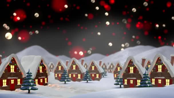 Animação Estrelas Caindo Luzes Coloridas Sobre Casas Com Luzes Fadas — Vídeo de Stock