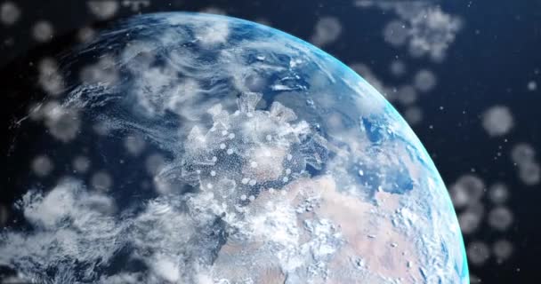 Animação Células Flutuar Sobre Planeta Terra Conceito Global Pandemia Medicina — Vídeo de Stock