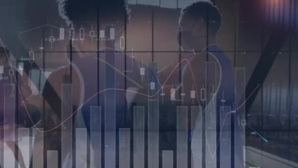Animering Data Och Statistik Bearbetning Över Basketspelare Global Sport Digitalt — Stockvideo