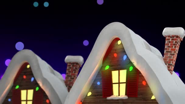 Анимация Звезд Падающих Красочные Огни Над Домами Волшебными Огнями Рождество — стоковое видео