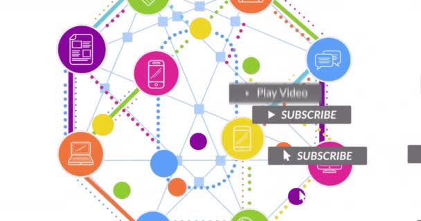 Animation Des Netzwerks Von Verbindungen Mit Symbolen Auf Weißem Hintergrund — Stockvideo