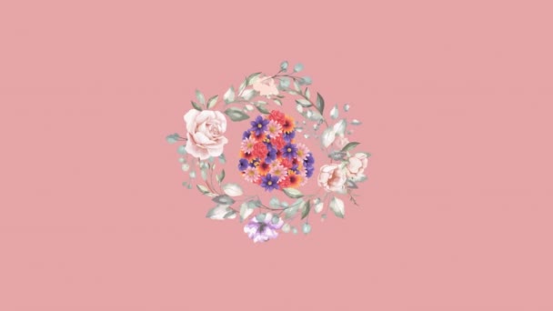 Animación Forma Corazón Floral Corona Flores Pálidas Moviéndose Sobre Fondo — Vídeo de stock