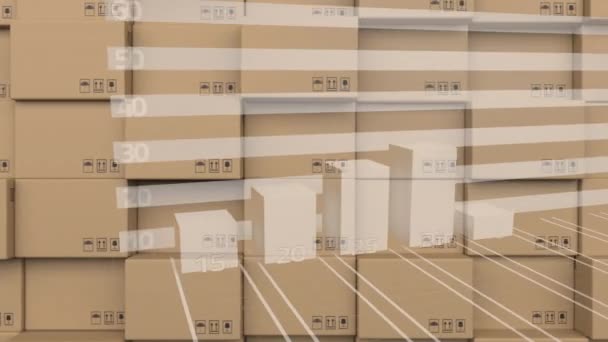 Animatie Van Statistische Verwerking Kartonnen Dozen Global Shipping Connecties Concept — Stockvideo
