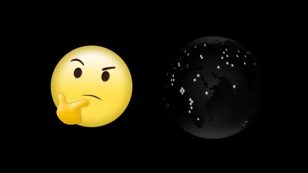 Animação Ícones Emoji Digitais Globo Fundo Preto Mídia Social Global — Vídeo de Stock